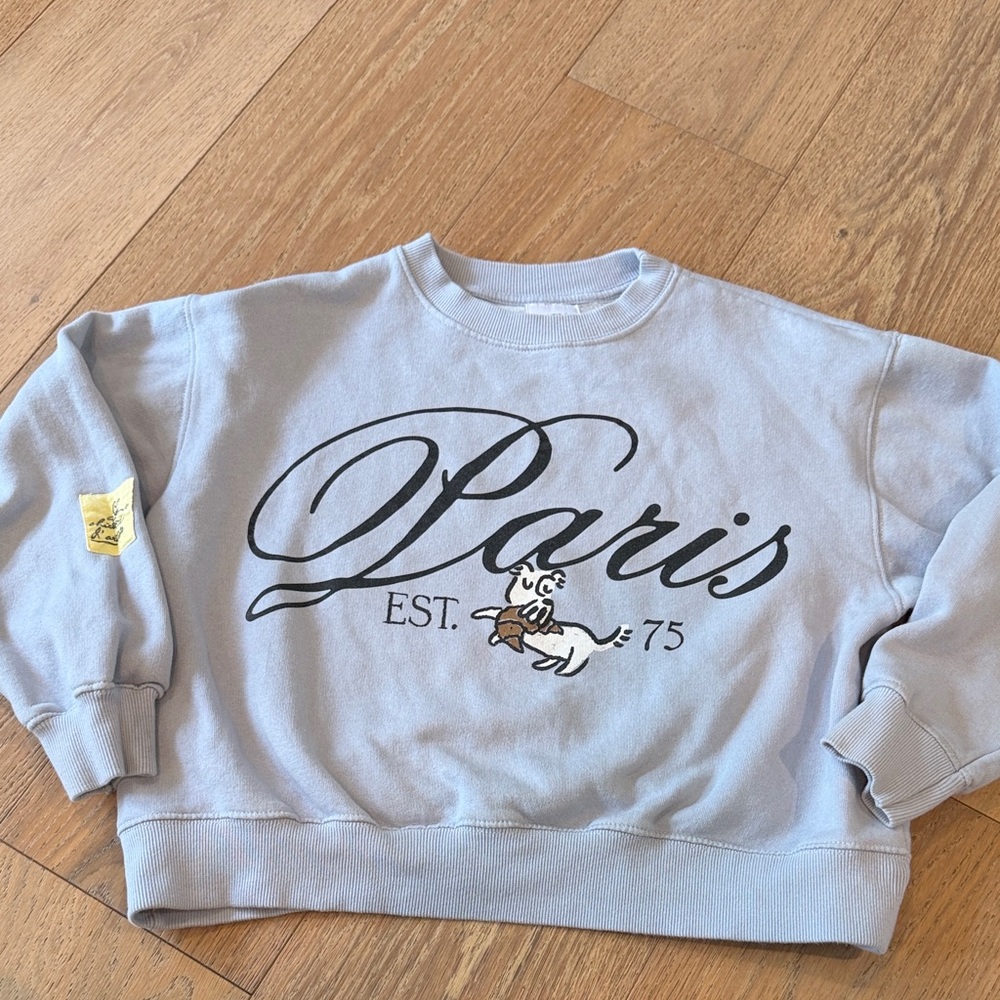 Zara Paris Script Graphic Crewneck - Light Blue